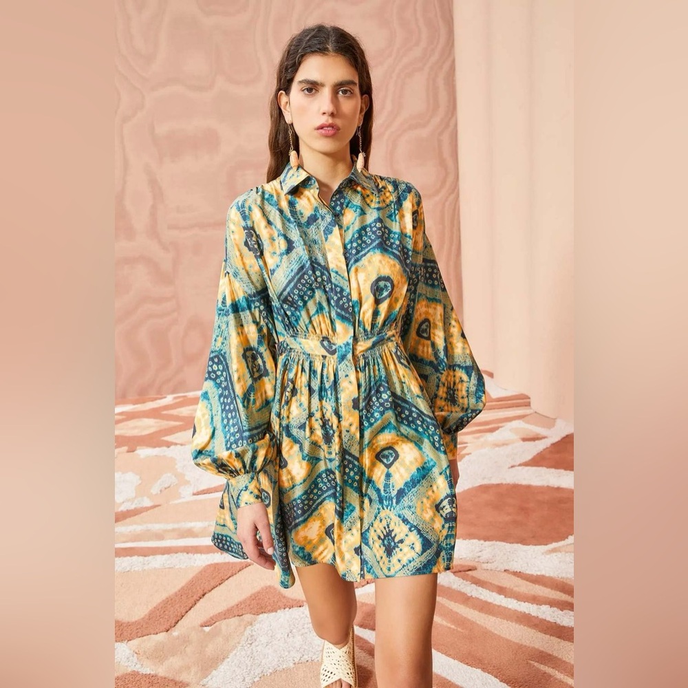 Ulla Johnson Jude Dress in Constellation - 100% Silk - Blue/Yellow - Size 6